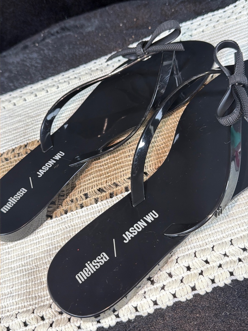 Melissa Black Glossy Bow Jelly Sandals
